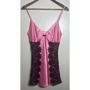 Victoria's Secret Pink Slip Dress Cami Baby Doll Black Lace Women's Size Medium